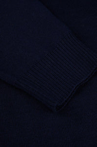 STENSTROMS - Navy Blue Merino Wool Long Sleeve Knitted Polo Shirt 4202651355190