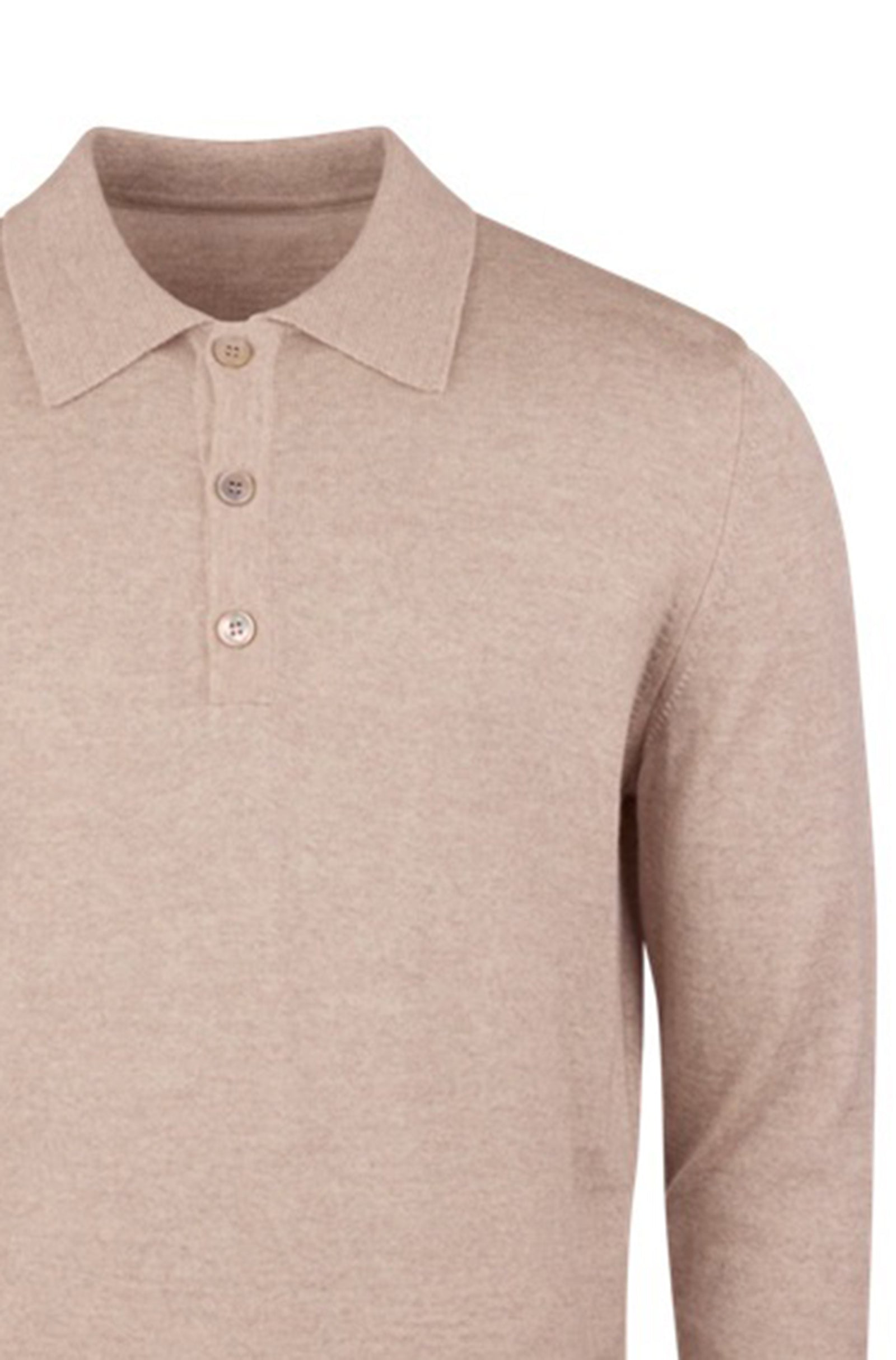 STENSTROMS - Light Beige Merino Wool Long Sleeve Knitted Polo Shirt 4202651355215