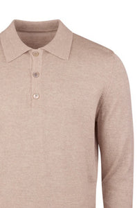 STENSTROMS - Light Beige Merino Wool Long Sleeve Knitted Polo Shirt 4202651355215