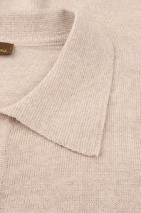 STENSTROMS - Light Beige Merino Wool Long Sleeve Knitted Polo Shirt 4202651355215