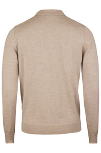 STENSTROMS - Light Beige Merino Wool Long Sleeve Knitted Polo Shirt 4202651355215