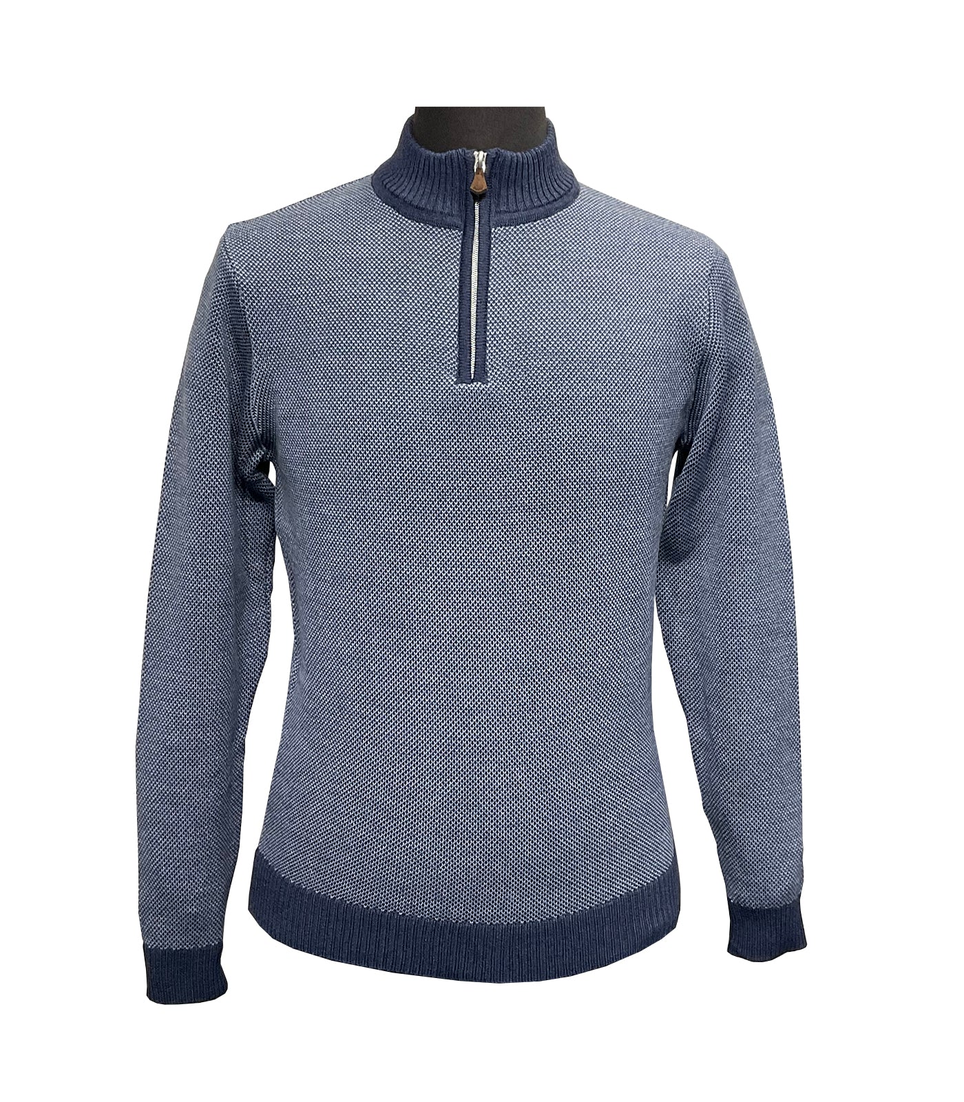 STENSTROMS - Dark Blue Patterned Merino Wool Half Zip 4203371885161