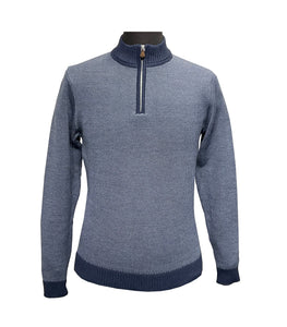 STENSTROMS - Dark Blue Patterned Merino Wool Half Zip 4203371885161