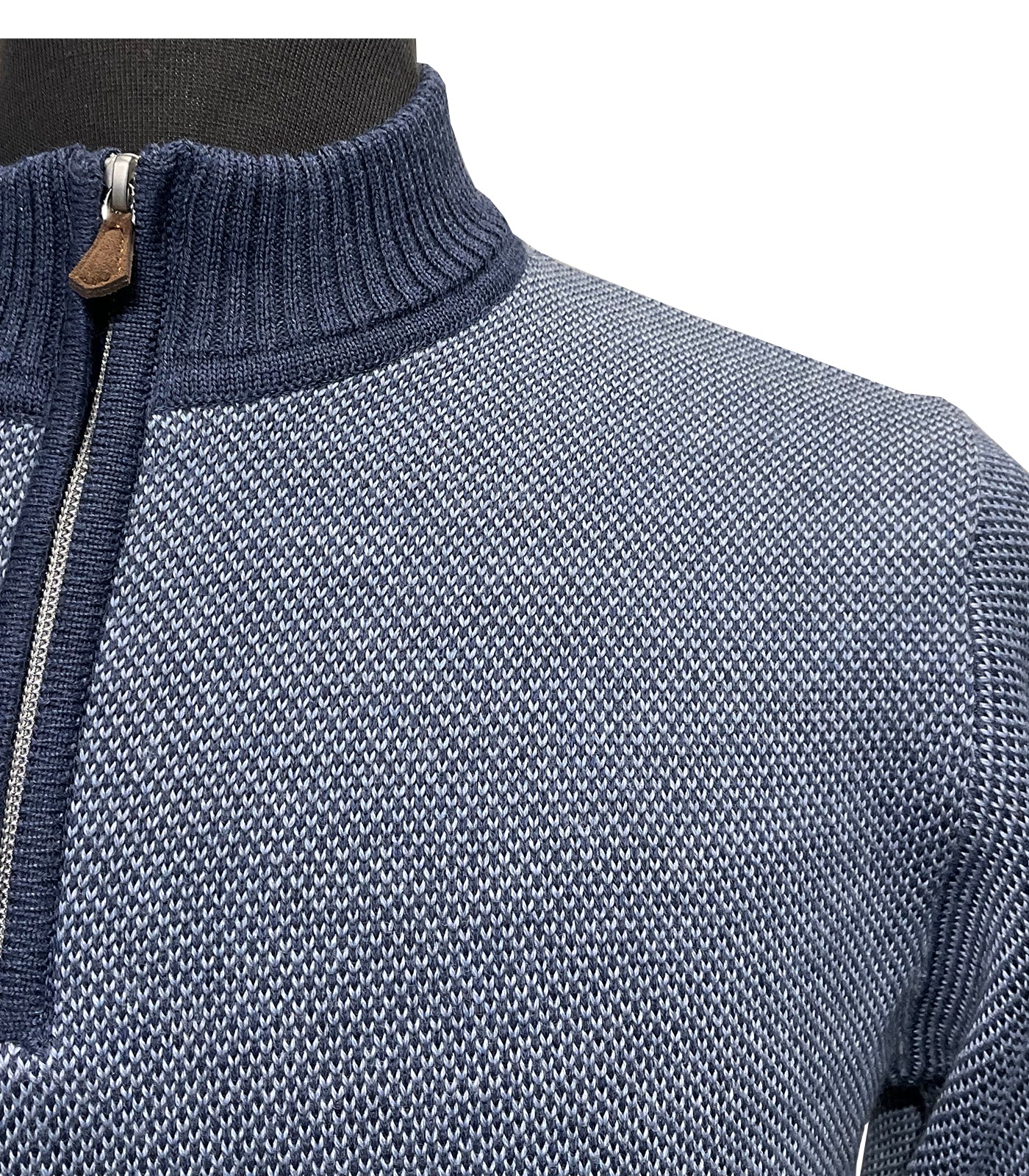 STENSTROMS - Dark Blue Patterned Merino Wool Half Zip 4203371885161