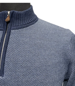 STENSTROMS - Dark Blue Patterned Merino Wool Half Zip 4203371885161