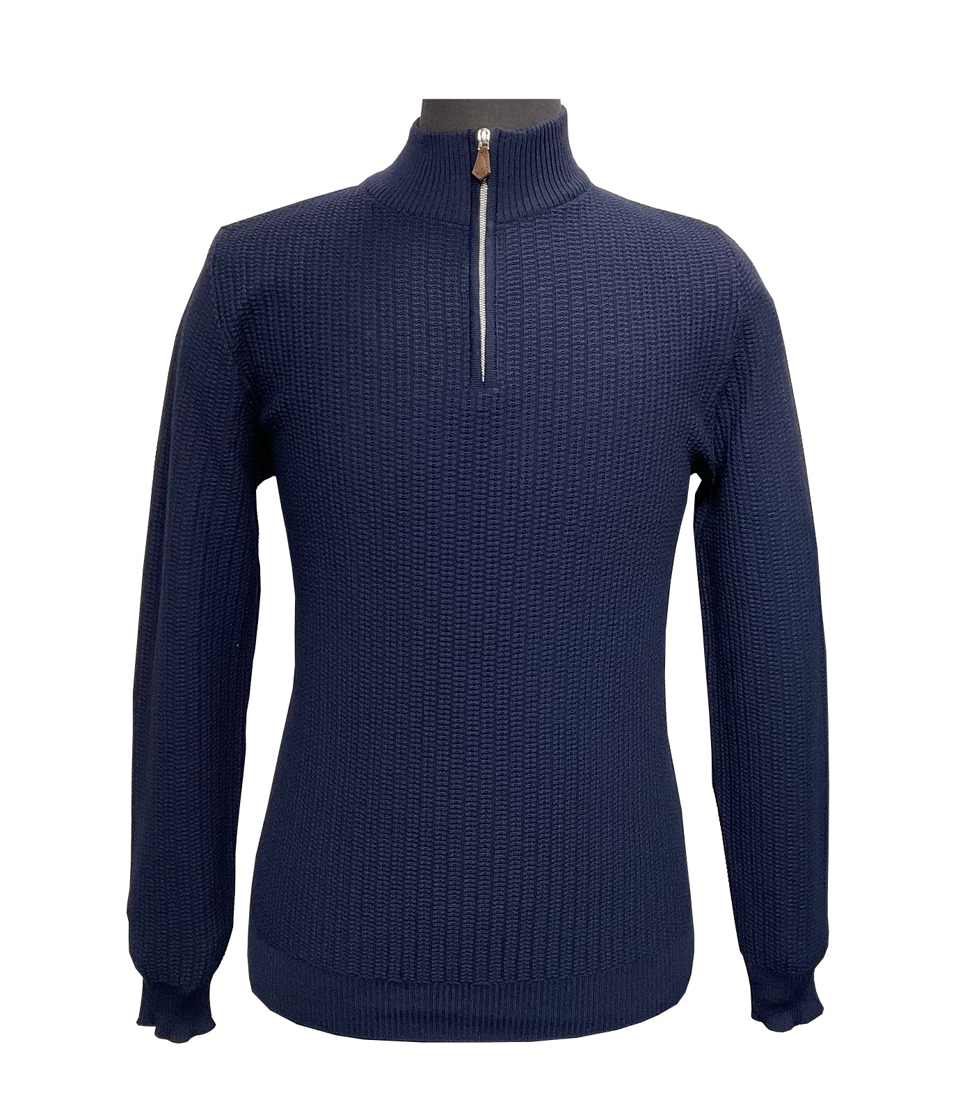 STENSTROMS - Navy Merino Wool Half Zip Textured Knit 4203411355190
