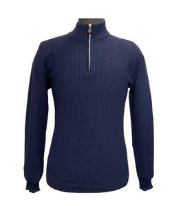 STENSTROMS - Navy Merino Wool Half Zip Textured Knit 4203411355190