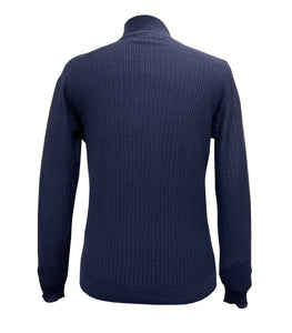 STENSTROMS - Navy Merino Wool Half Zip Textured Knit 4203411355190