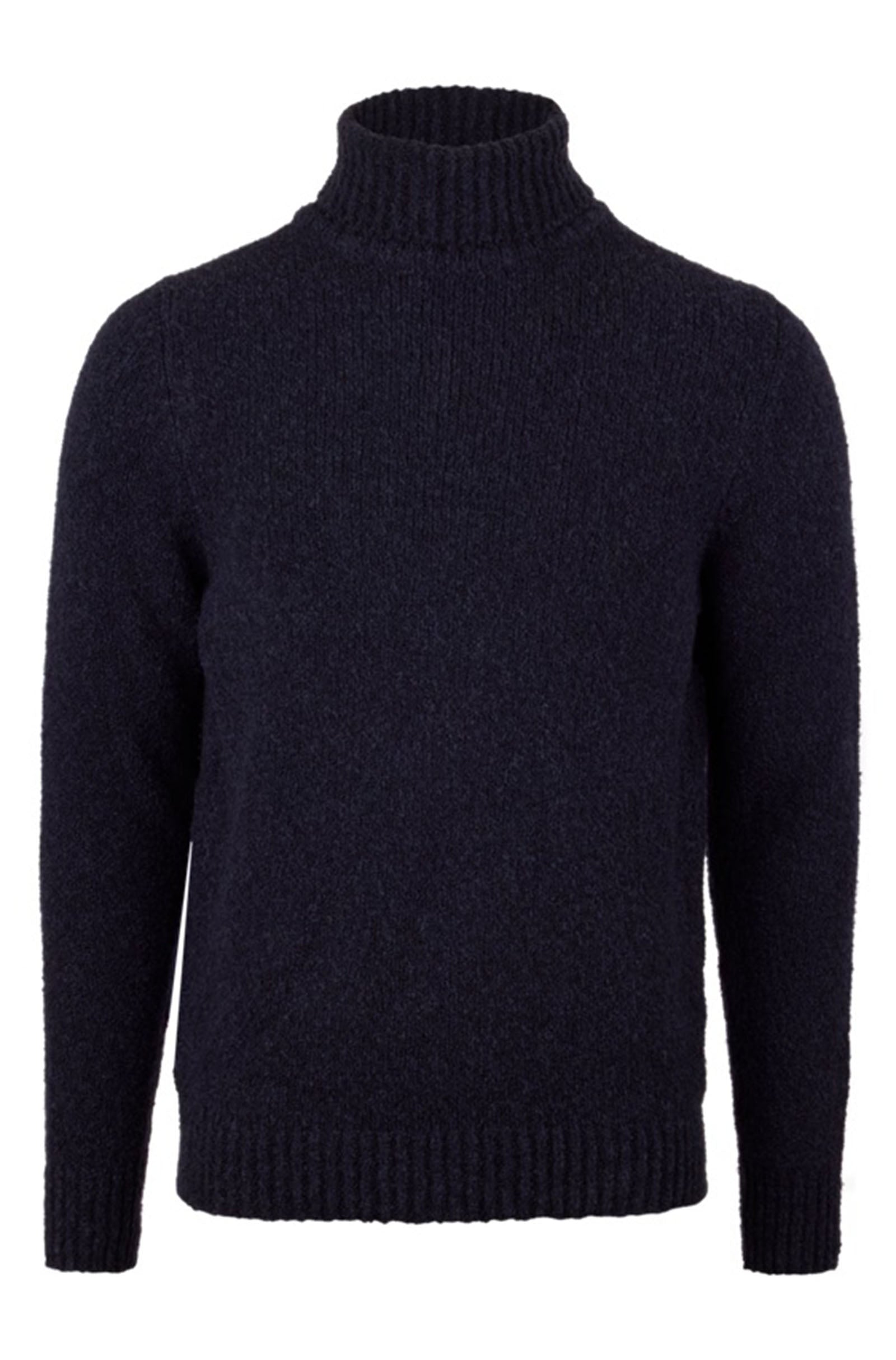 STENSTROMS - Navy Chunky Boucle Merino Wool Roll Neck 4203492592190
