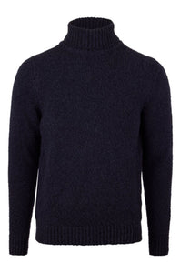 STENSTROMS - Navy Chunky Boucle Merino Wool Roll Neck 4203492592190