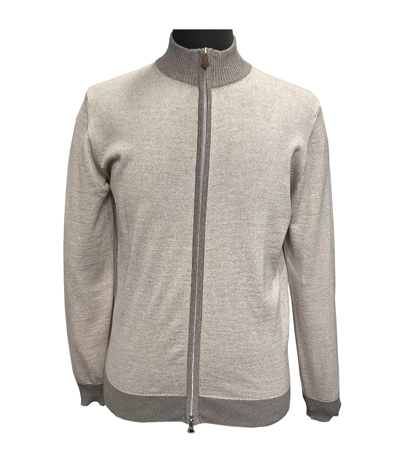 STENSTROMS - Beige Wool Full Zip Cardigan With Contrast Trim 4222991355261