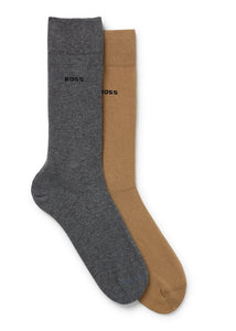 BOSS - 2-Pack Of Cotton-Blend Regular-Length Socks in Medium Beige and Grey 50467709 261