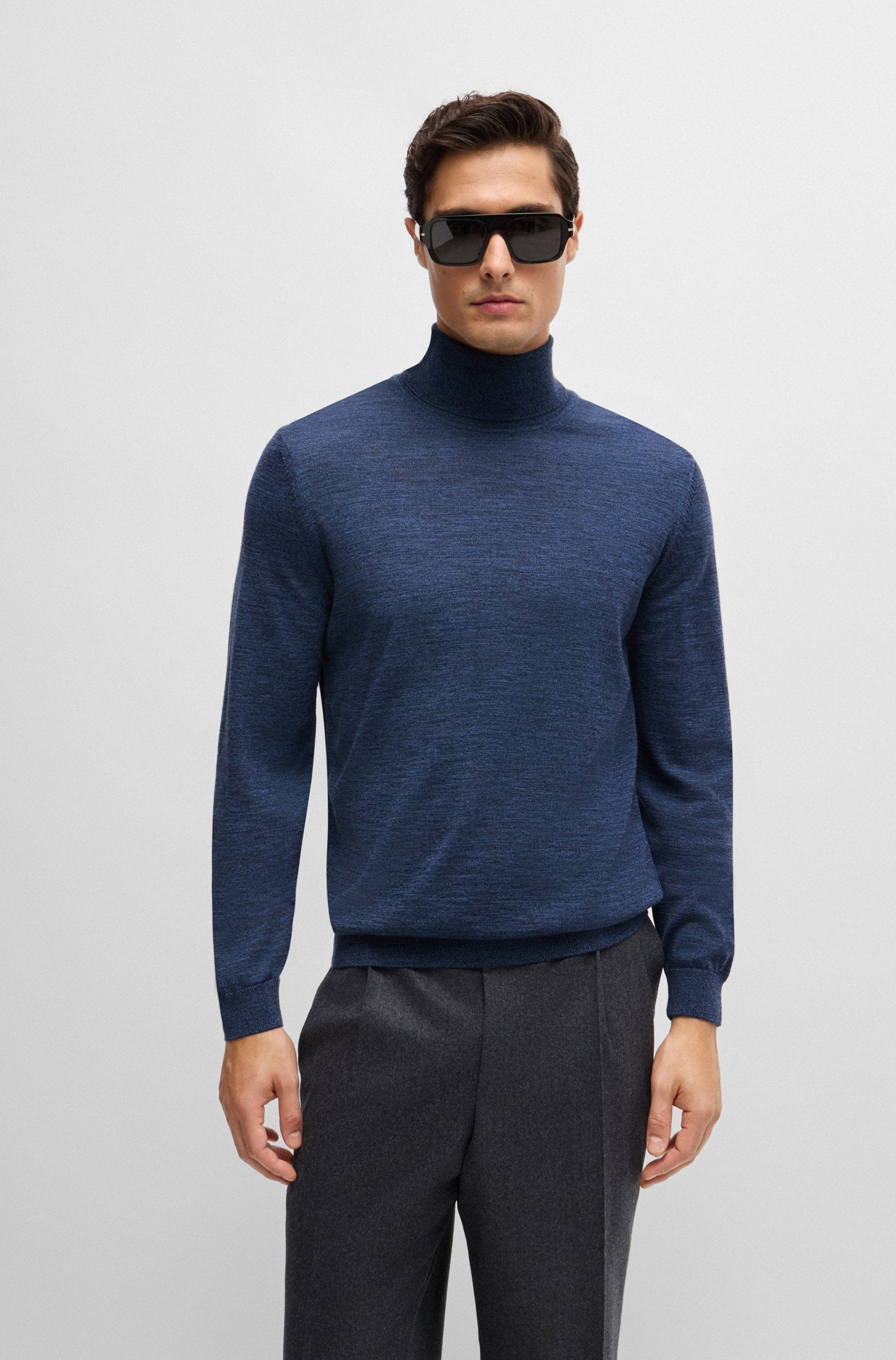 BOSS - MUSSO-P Blue Slim-Fit Roll Neck Sweater In Virgin Wool 50468262 430