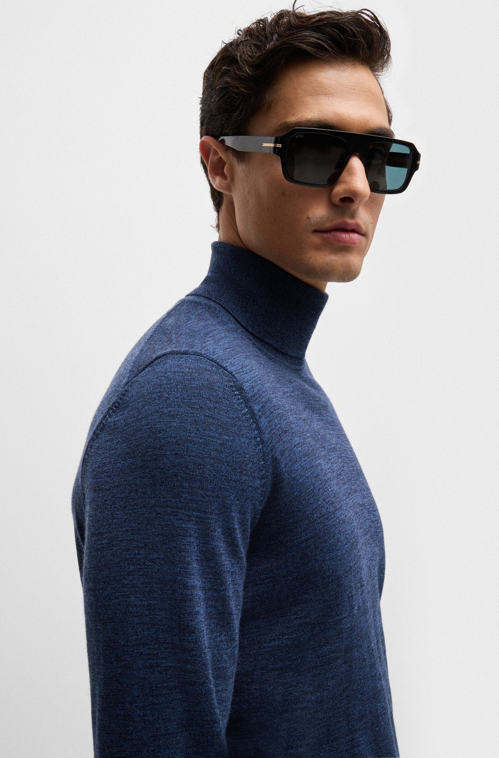 BOSS - MUSSO-P Blue Slim-Fit Roll Neck Sweater In Virgin Wool 50468262 430