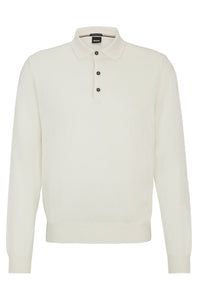 BOSS - BONO-L Open White Long Sleeved Knitted Polo In Virgin Wool 50476357 131