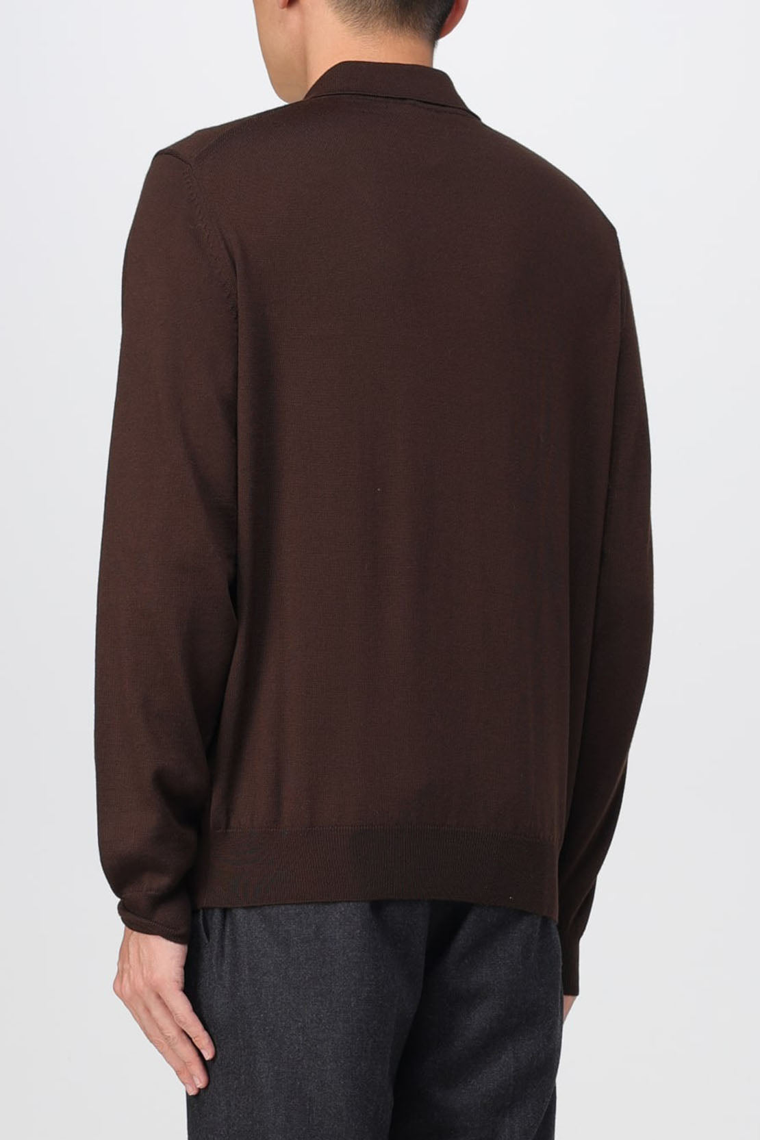 BOSS - BONO-L Dark Brown Long Sleeved Knitted Polo In Virgin Wool 50476357 205