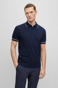 BOSS - GORILLO Dark Blue Structured Cotton Regular Fit Knitted Polo 50489889 404