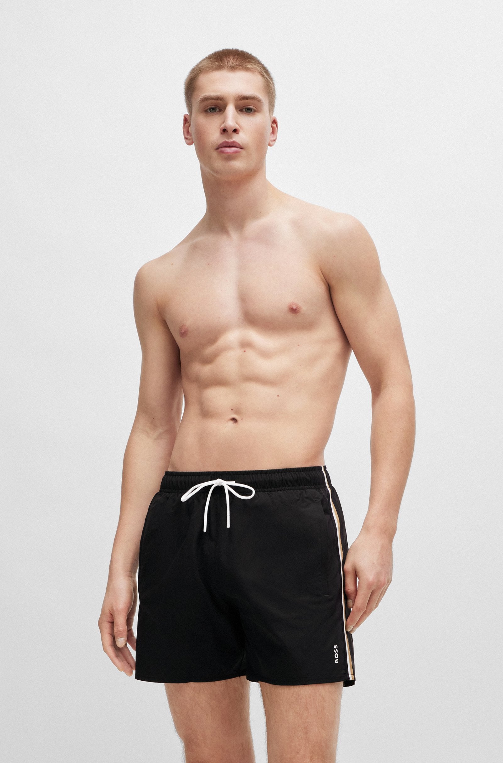 BOSS - ICONIC Swim Shorts With Stripe Detail In Black 50491594 001