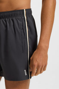 BOSS - ICONIC Swim Shorts With Stripe Detail In Dark Grey 50491594 022