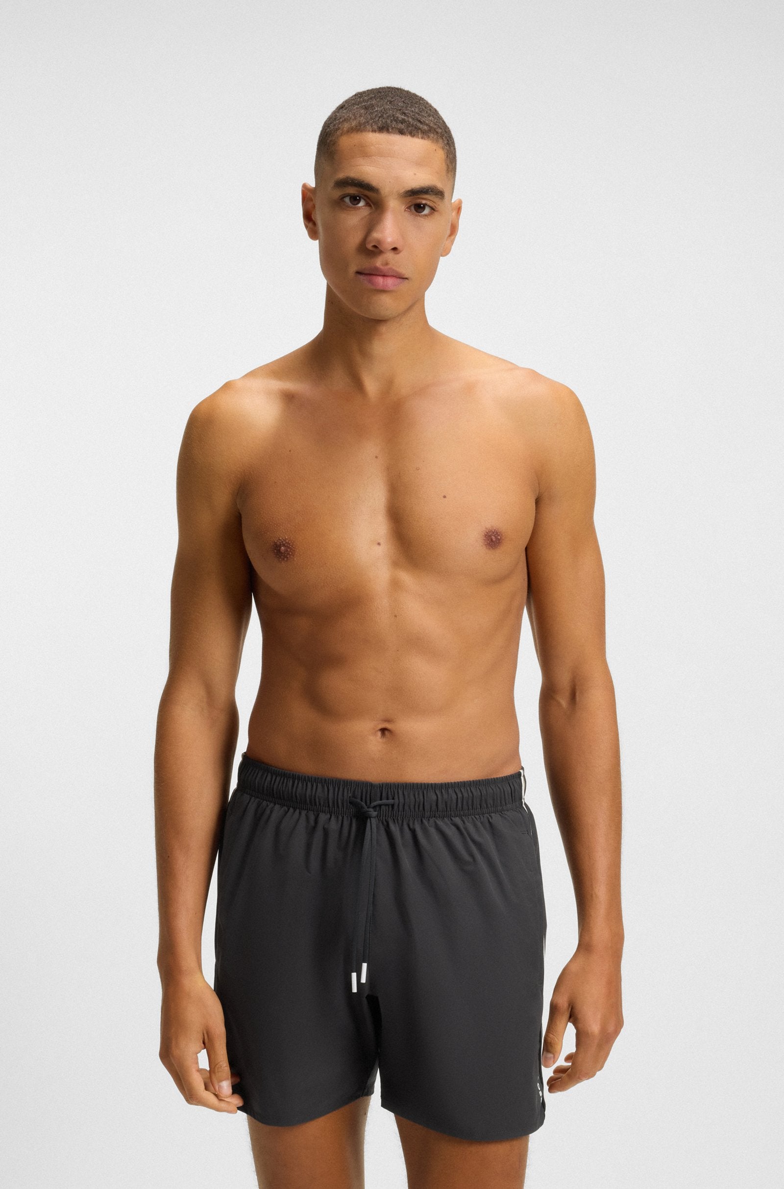 BOSS - ICONIC Swim Shorts With Stripe Detail In Dark Grey 50491594 022