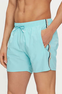 BOSS - ICONIC Swim Shorts With Stripe Detail In Turquoise/Aqua 50491594 442