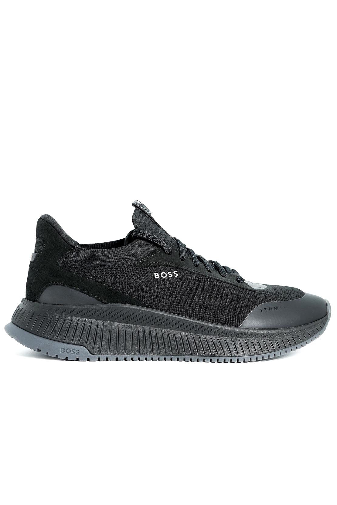 BOSS - TTNM EVO All Black Trainers With Knitted Uppers & Fishbone  