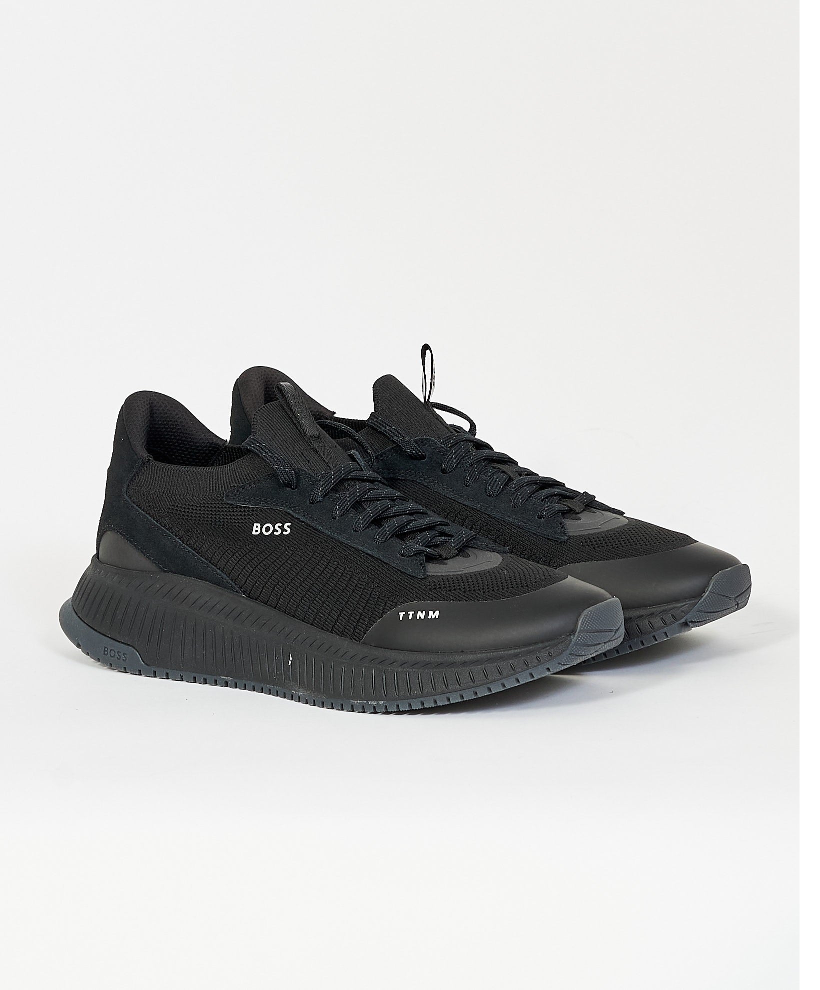 BOSS - TTNM EVO All Black Trainers With Knitted Uppers & Fishbone 