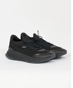 BOSS - TTNM EVO All Black Trainers With Knitted Uppers & Fishbone 