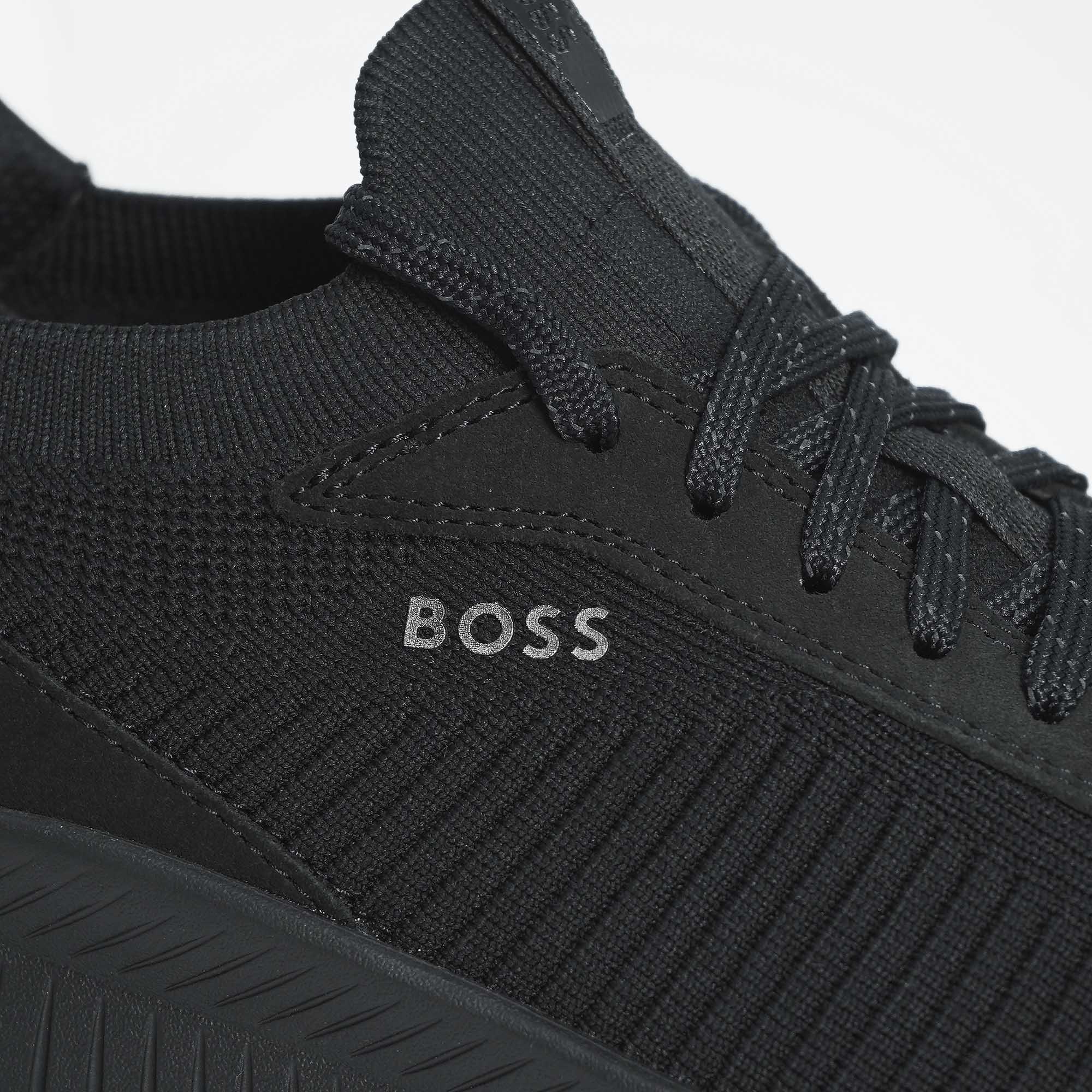BOSS - TTNM EVO All Black Trainers With Knitted Uppers & Fishbone 