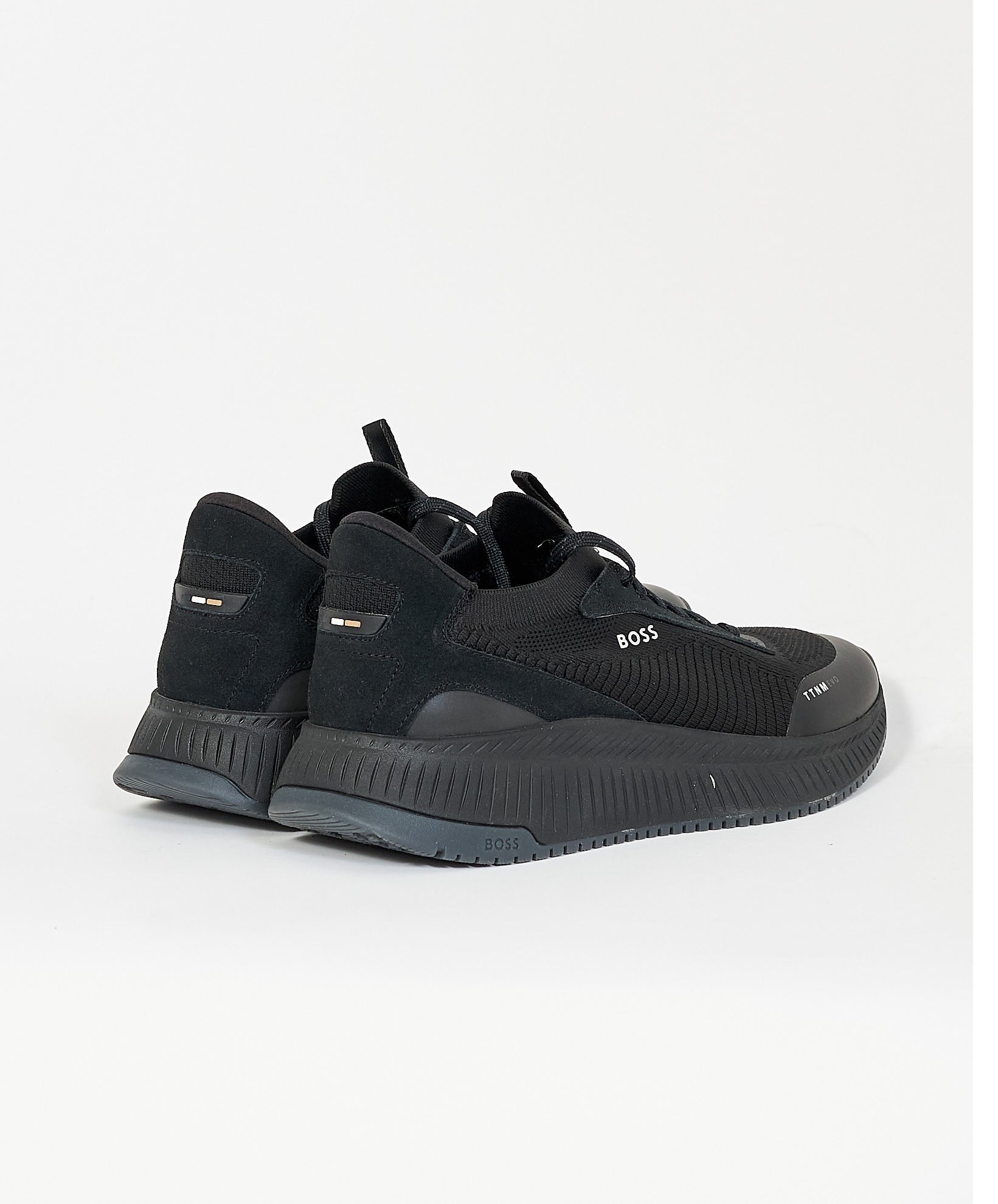 BOSS - TTNM EVO All Black Trainers With Knitted Uppers & Fishbone 