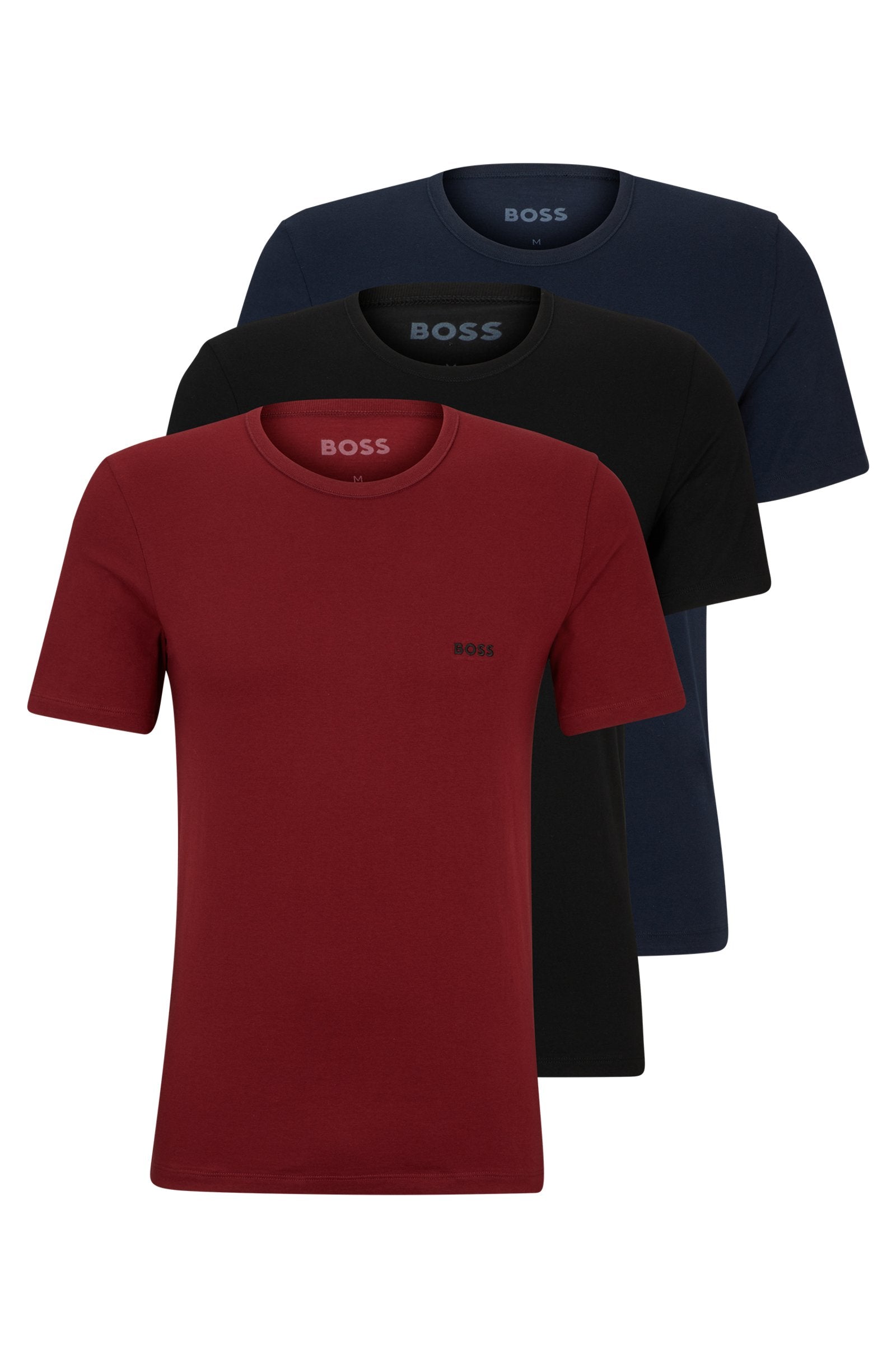 BOSS - 3-Pack Of Logo Embroidered T-Shirts In Cotton In RED, NAVY and BLACK 50499445 977