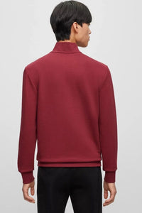 BOSS - SIDNEY 74 Dark Red Zip Neck Sweatshirt In Mercerized Jacquard Cotton 50500328 602