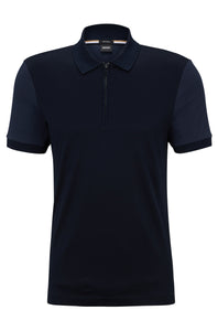 BOSS - POLSTON 34 Dark Blue Slim Fit Mercerized Cotton Zip Neck Polo Shirt 50500332 404