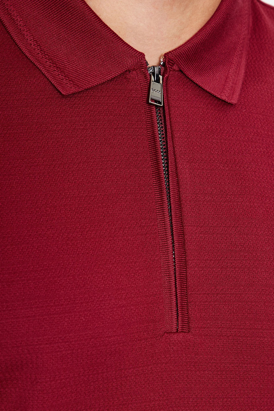 BOSS - POLSTON 34 Dark Red Slim Fit Mercerized Cotton Zip Neck Polo Shirt 50500332 602