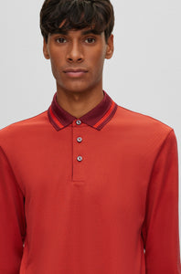 BOSS - PLEINS 23 Dark Red Slim Fit Long Sleeved Polo Shirt 50500463 602