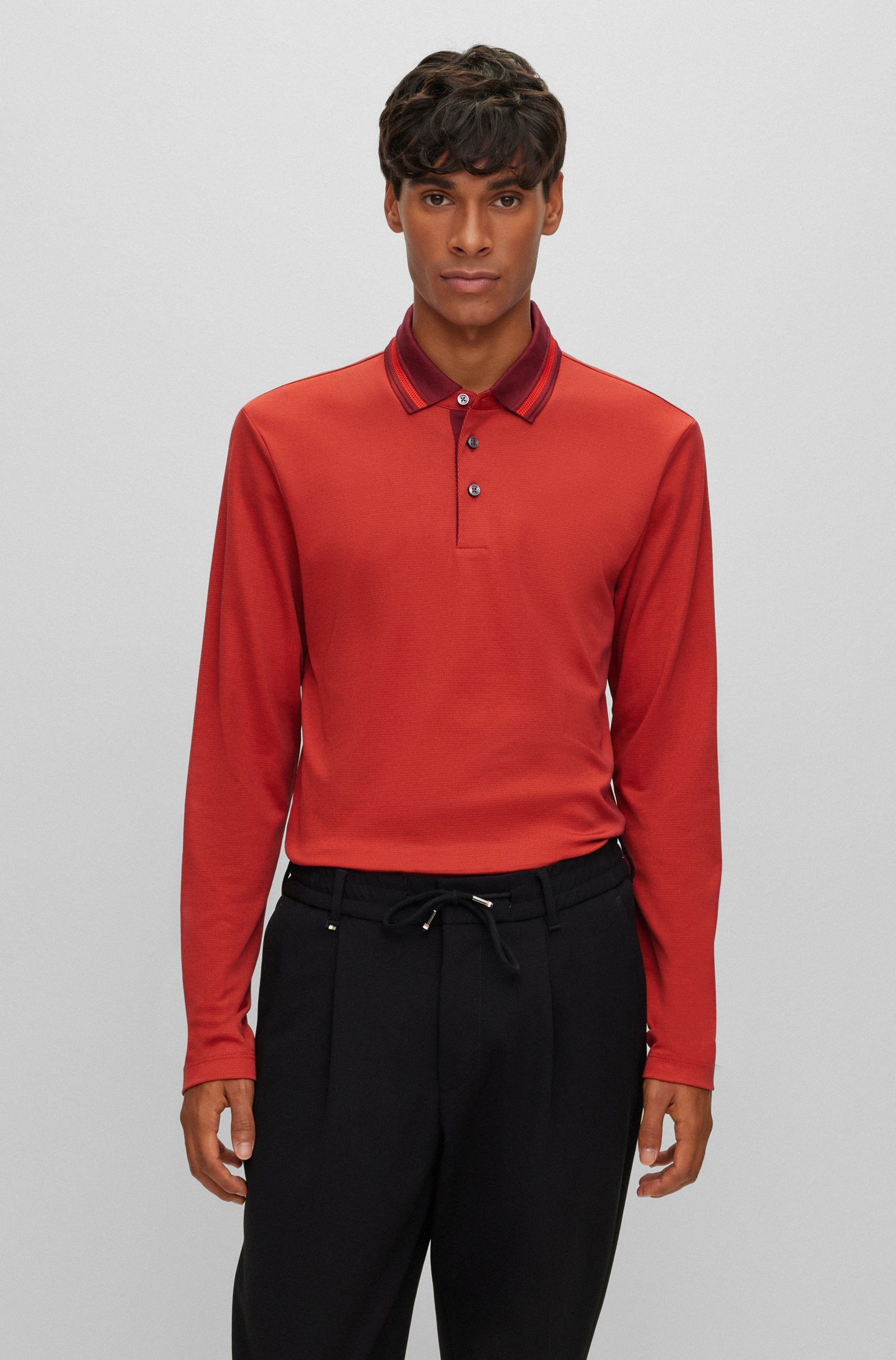 BOSS - PLEINS 23 Dark Red Slim Fit Long Sleeved Polo Shirt 50500463 602