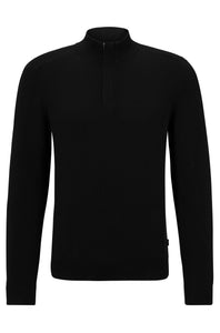 BOSS - MARETTO Black Half Zip Sweater in Cotton and Virgin Wool 50500650 001