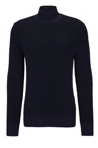 BOSS - MAURELIO Dark Blue Mock Neck Sweater In Structured Wool Blend 50500656 404