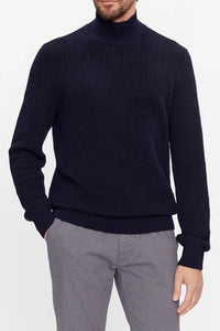 BOSS - MAURELIO Dark Blue Mock Neck Sweater In Structured Wool Blend 50500656 404