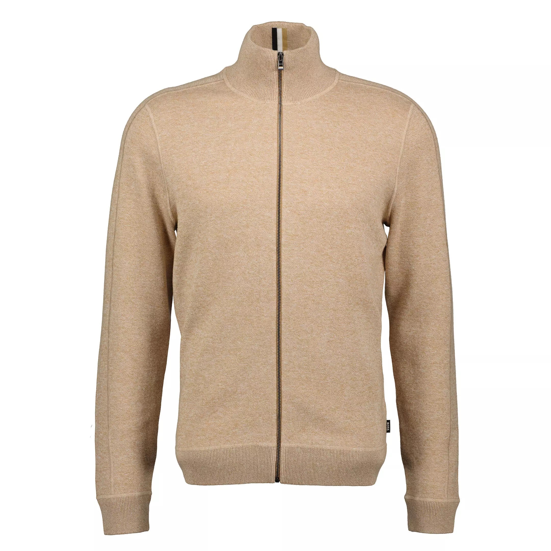 BOSS - MENTOLO Medium Beige Full Zip Cardigan In Cotton and Virgin Wool 5050061 261