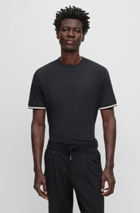 BOSS - THOMPSON 04 Black Cotton Jersey T-Shirt With Signature Stripe Cuff Detail 50501097 001