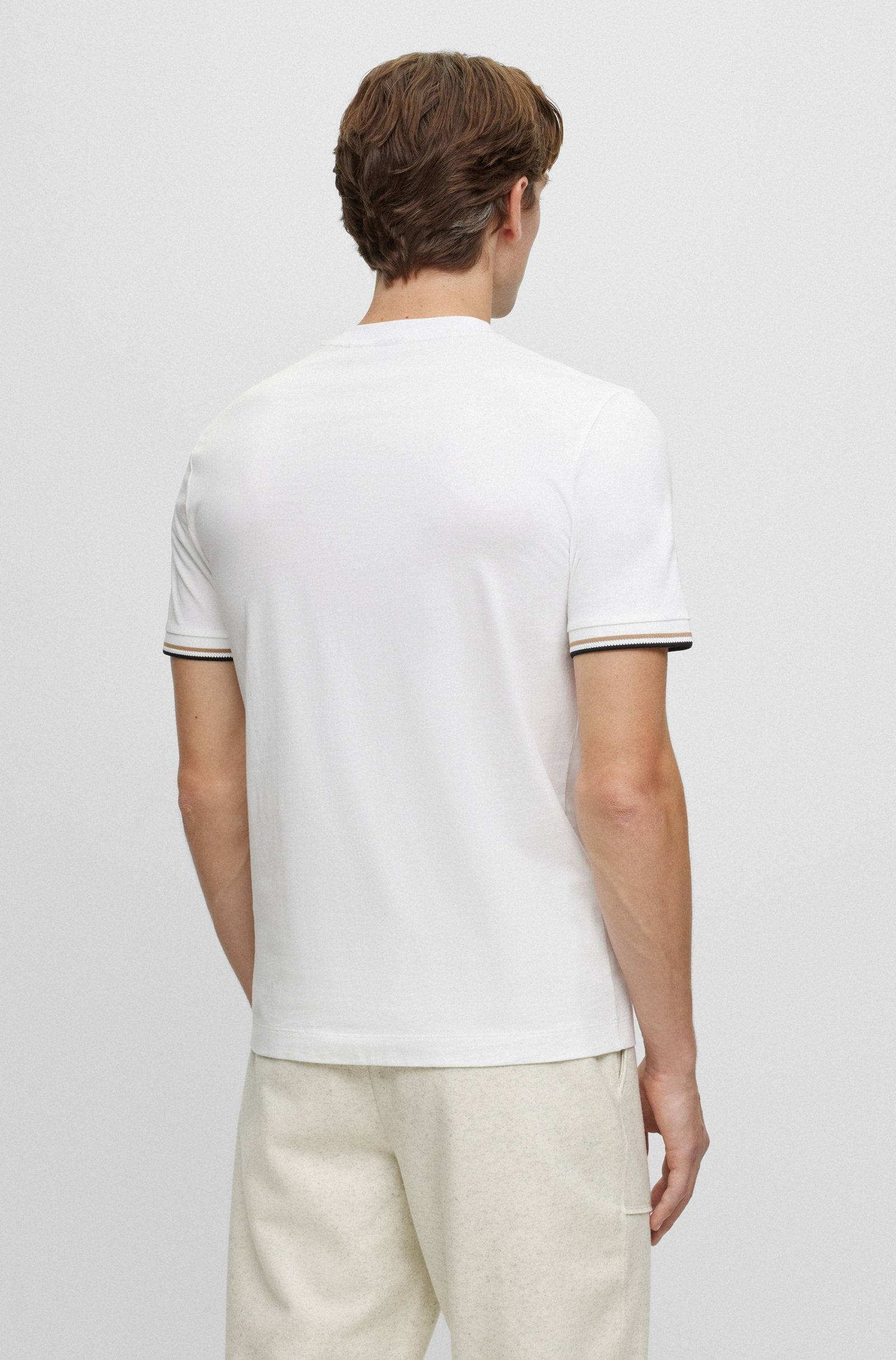 BOSS - THOMPSON 04 White Cotton Jersey T-Shirt With Signature Stripe Cuff Detail 50501097 100