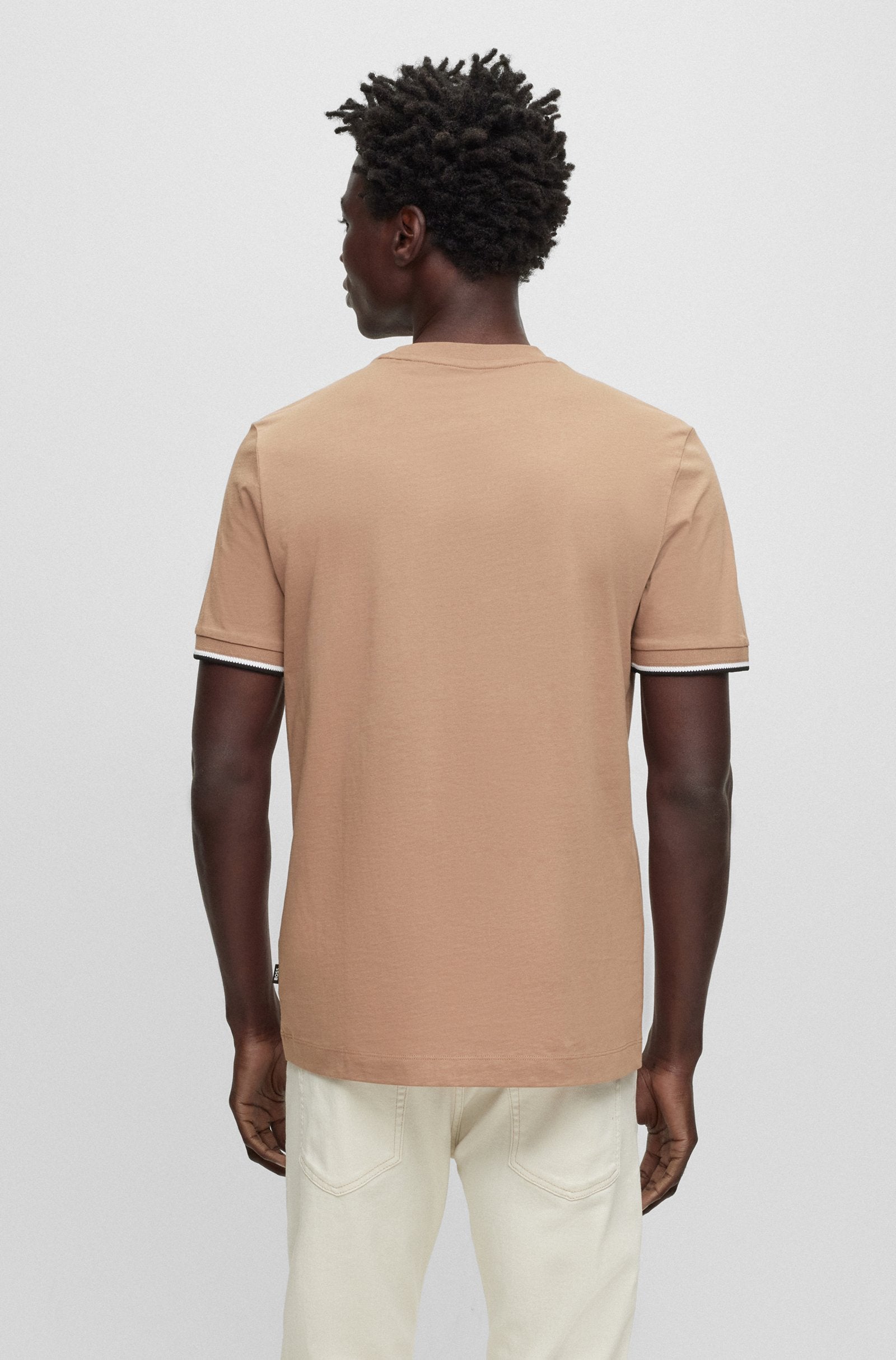 BOSS - THOMPSON 04 Medium Beige T-Shirt With Signature Stripe Cuff Detail 50501097 260