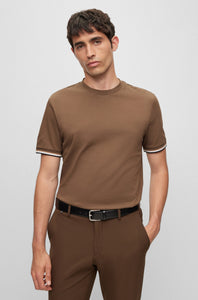 BOSS - THOMPSON 04 Open Green/Brown  T-Shirt With Signature Stripe Cuff Detail 50501097 361