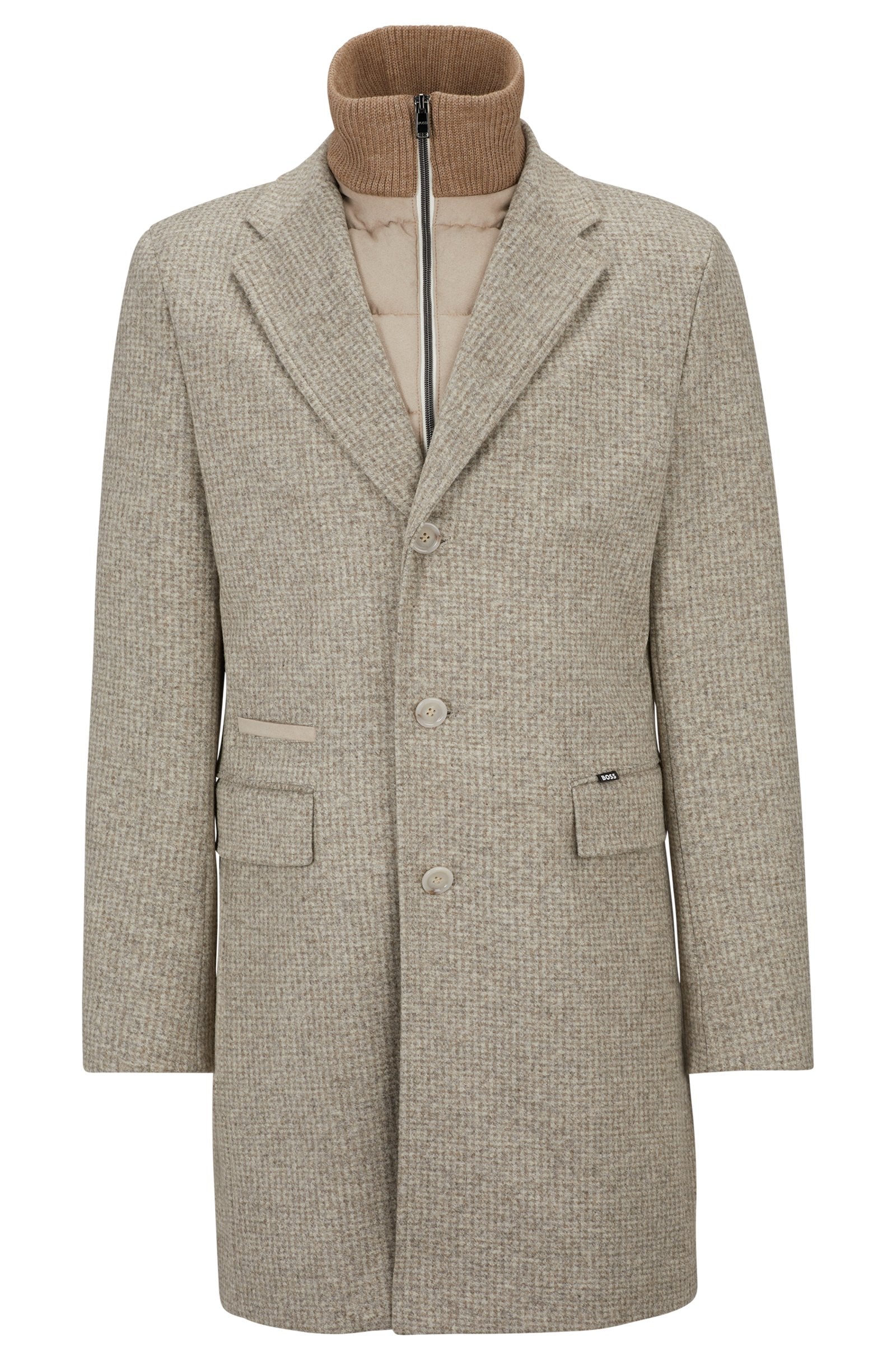 BOSS - H-HYDE-J-BIB - Open White Slim Fit Overcoat With Detachable Stormflap Bib 50502320 131