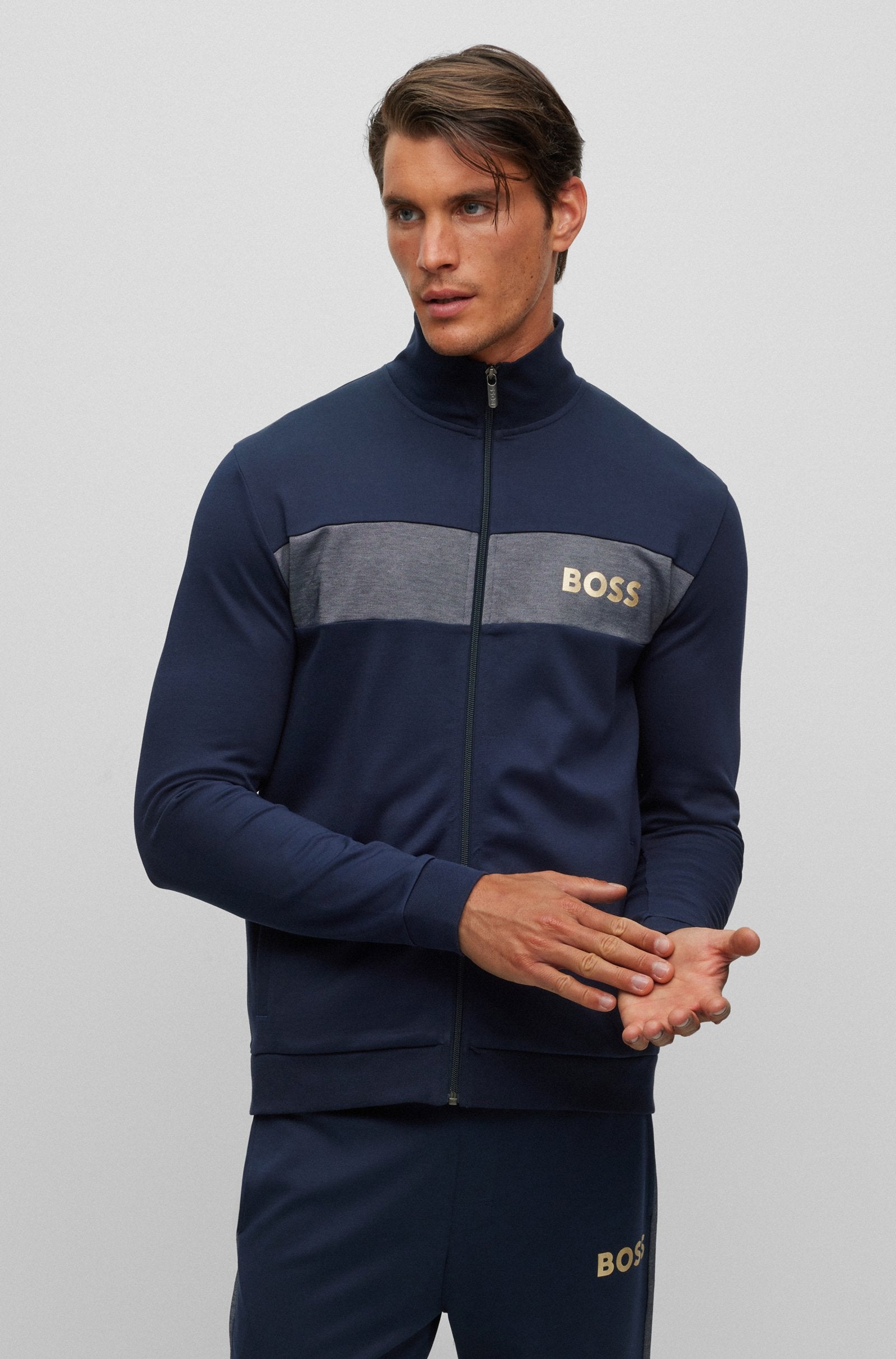 BOSS - Dark Blue COTTON ZIP-UP JACKET WITH EMBROIDERED LOGO 50503040 403