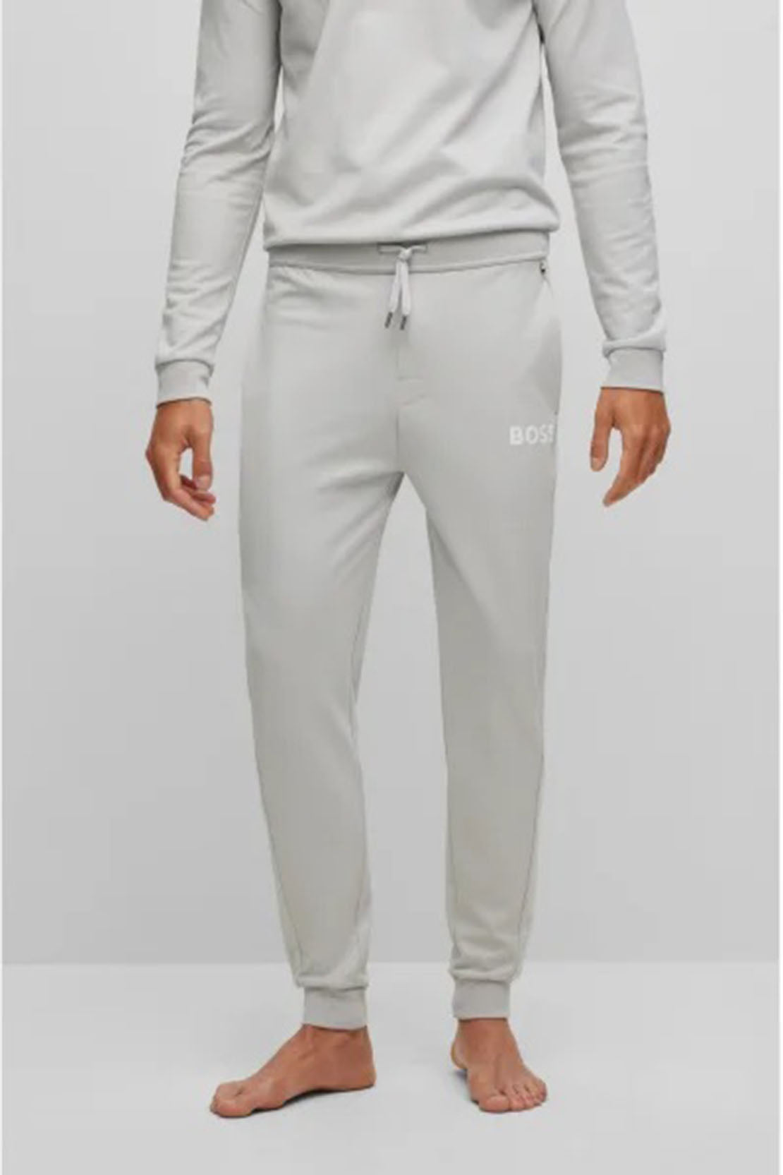 BOSS - COTTON-BLEND TRACKSUIT BOTTOMS WITH EMBROIDERED LOGO In Light Grey 50503052 057