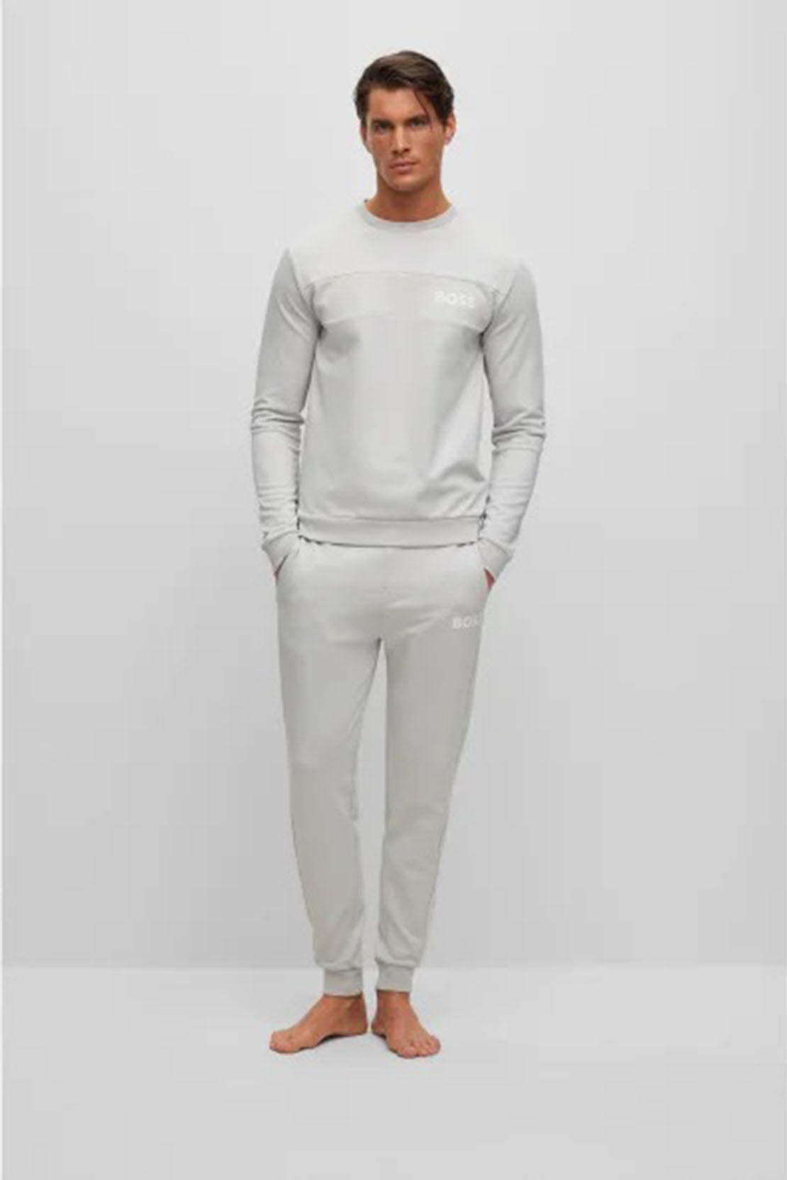 BOSS - COTTON-BLEND TRACKSUIT BOTTOMS WITH EMBROIDERED LOGO In Light Grey 50503052 057