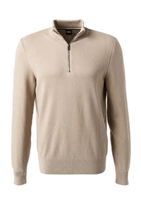 BOSS - EBRANDO Beige Zip Neck Sweater In Micro Structured Cotton 50505997 455