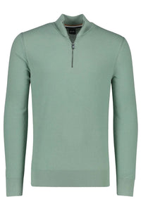 BOSS - EBRANDO Light Green Zip Neck Sweater In Micro Structured Cotton 50505997 373